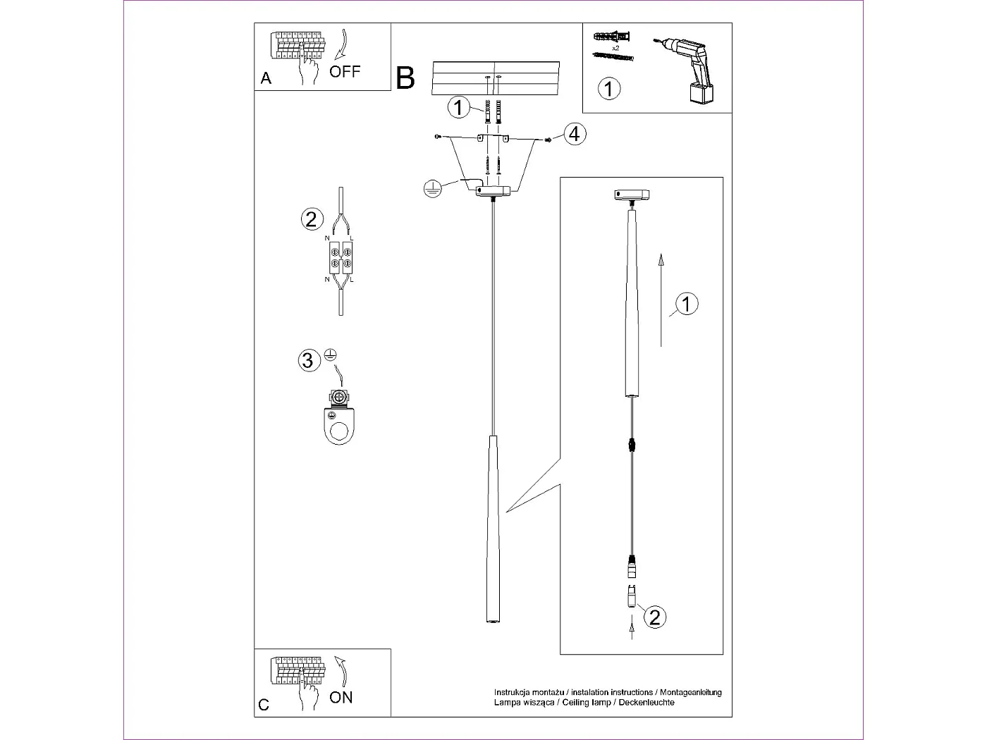 Lampa wisząca nowoczesny Euphora, stal - 1 źródło światła 3000K - L.8 x H.118 cm - czarny