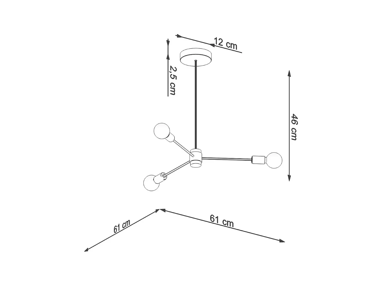 Lustres Lingoro moderne en acier - 3 sources lumineuses 3000K - L.61 x H.46 cm - noir