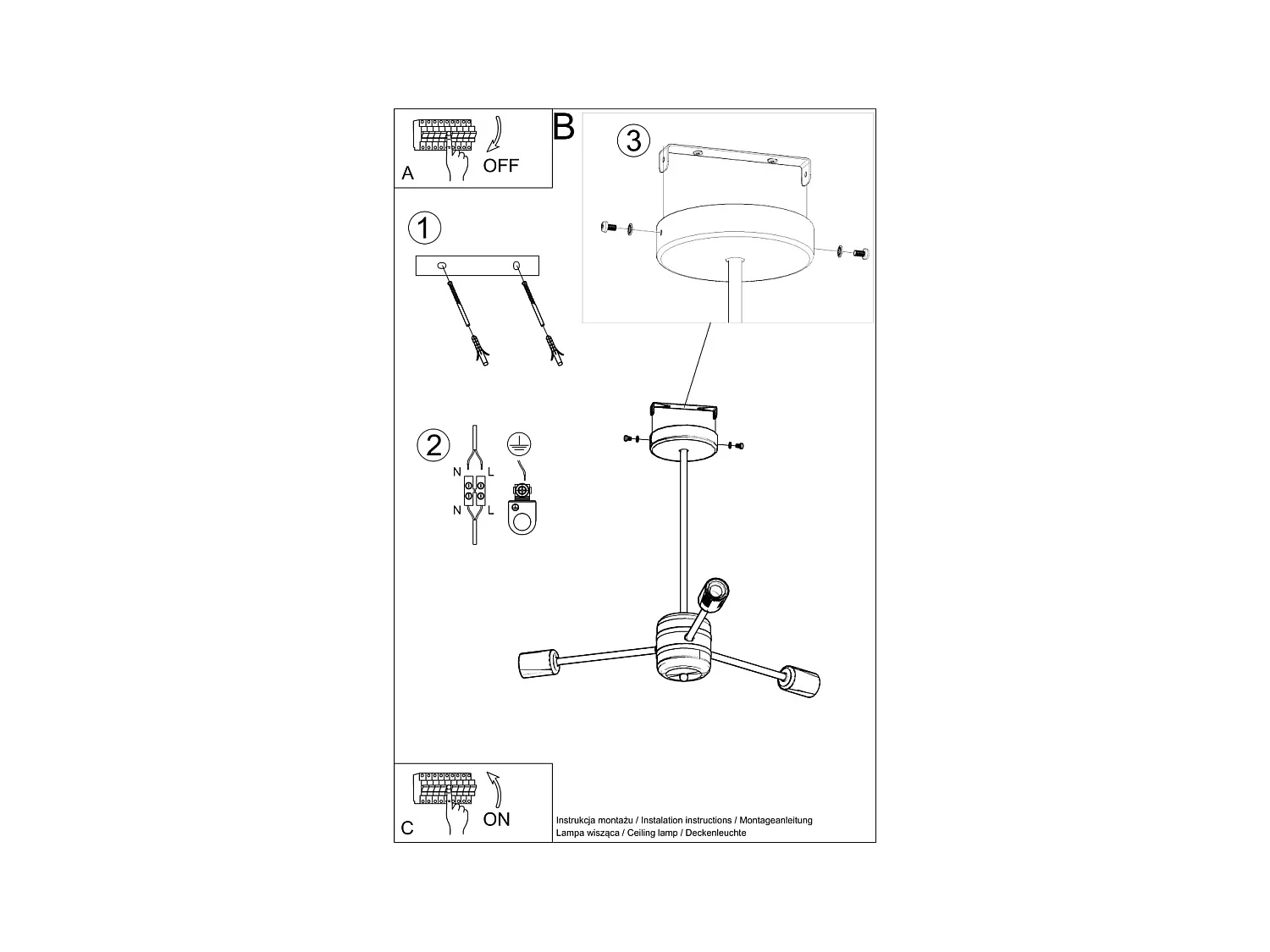 Lustres Lingoro moderne en acier - 3 sources lumineuses 3000K - L.61 x H.46 cm - noir