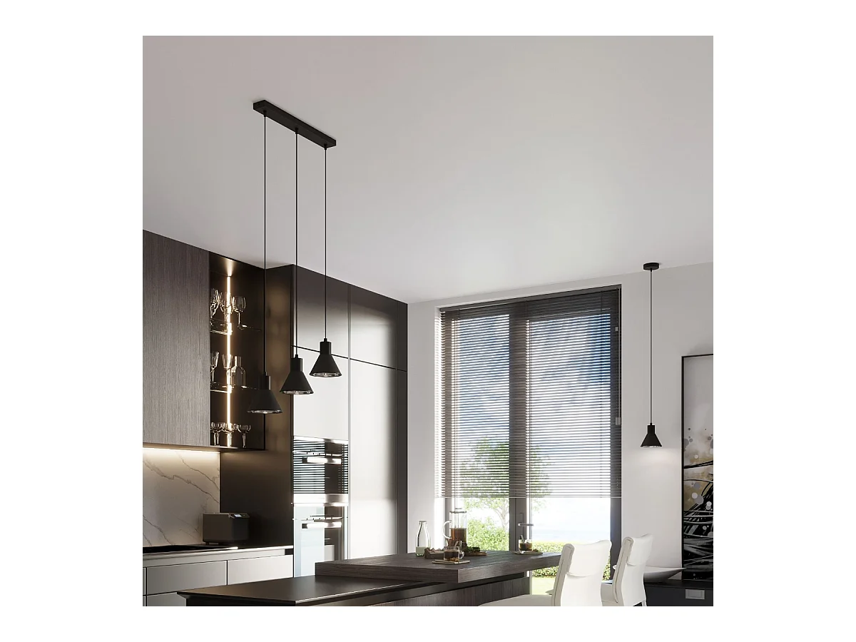 Hanglampen Zylata modern van  - 3 lichtbronnen 4000K - L.45 x H.120 cm - zwart