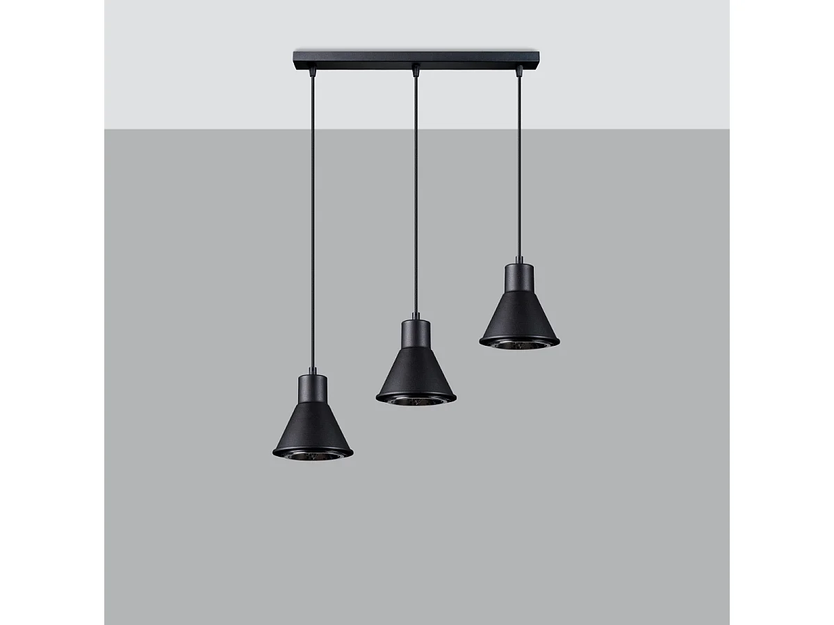 Lampes suspendues Zylata moderne en acier - 3 sources lumineuses 4000K - L.45 x H.120 cm - noir