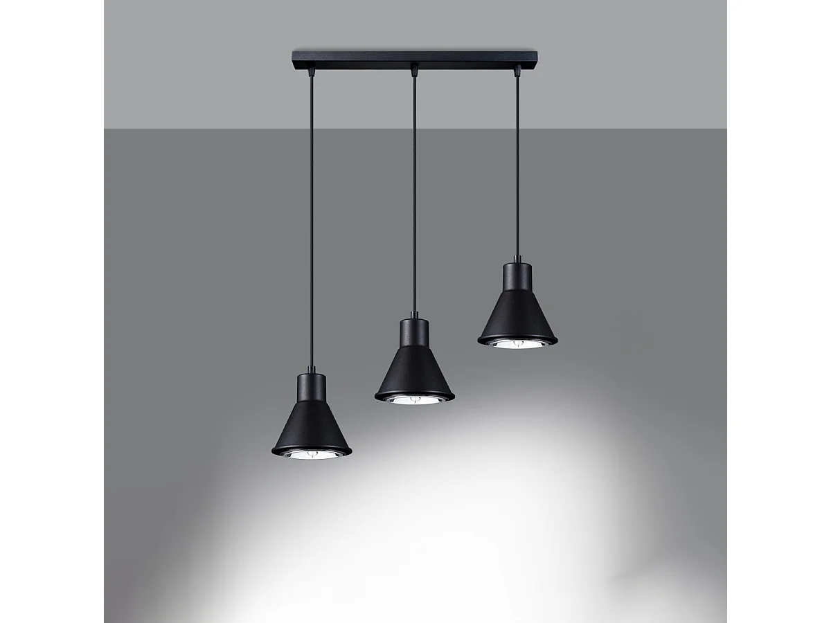 Lampes suspendues Zylata moderne en acier - 3 sources lumineuses 4000K - L.45 x H.120 cm - noir