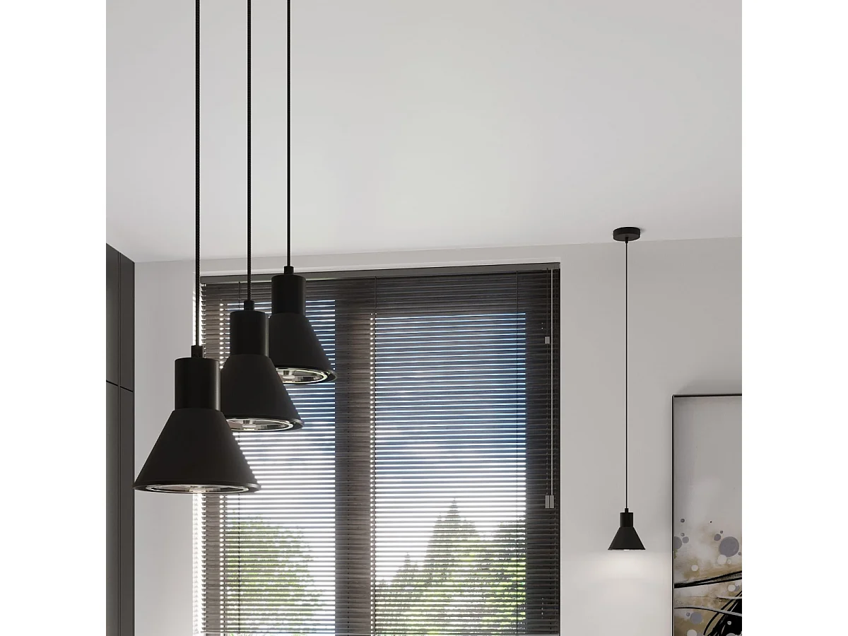 Lampes suspendues Zylata moderne en acier - 3 sources lumineuses 4000K - L.45 x H.120 cm - noir