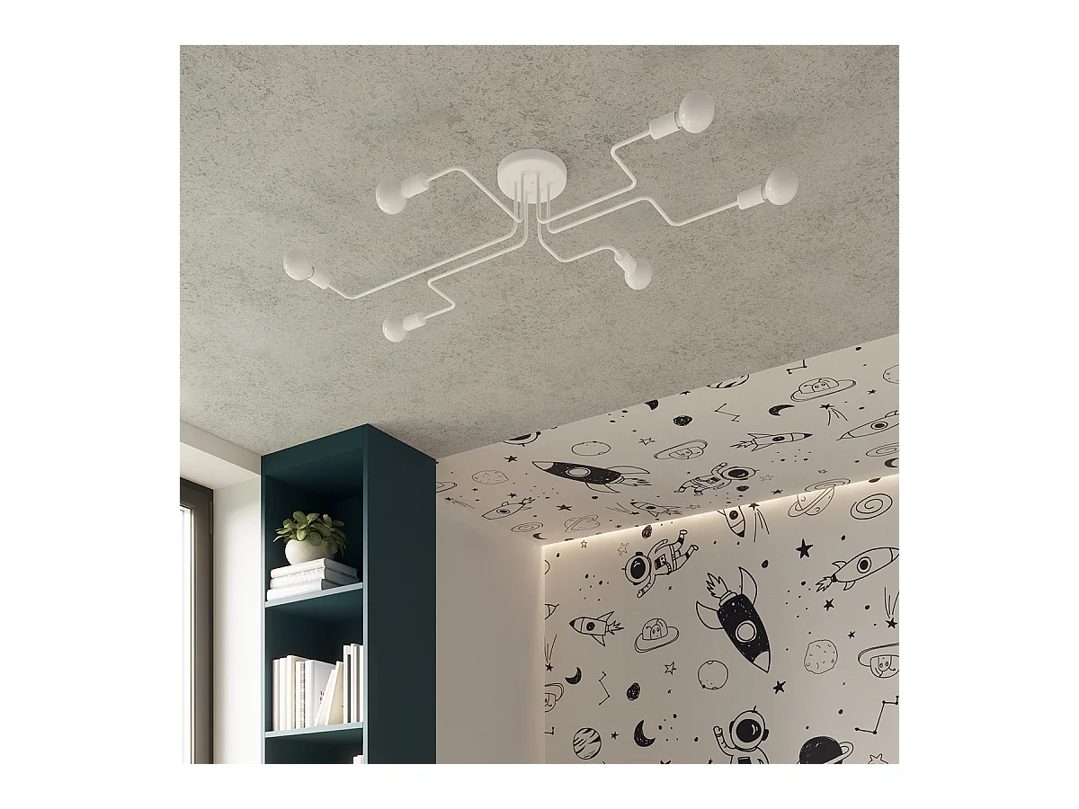 Plafonniers Infinix industriel en acier - 6 sources lumineuses 3000K - L.80 x H.15,5 cm - blanc