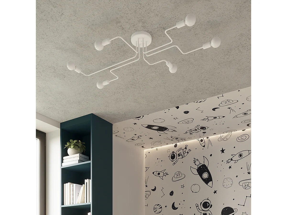 Plafonniers Infinix industriel en acier - 6 sources lumineuses 3000K - L.80 x H.15,5 cm - blanc