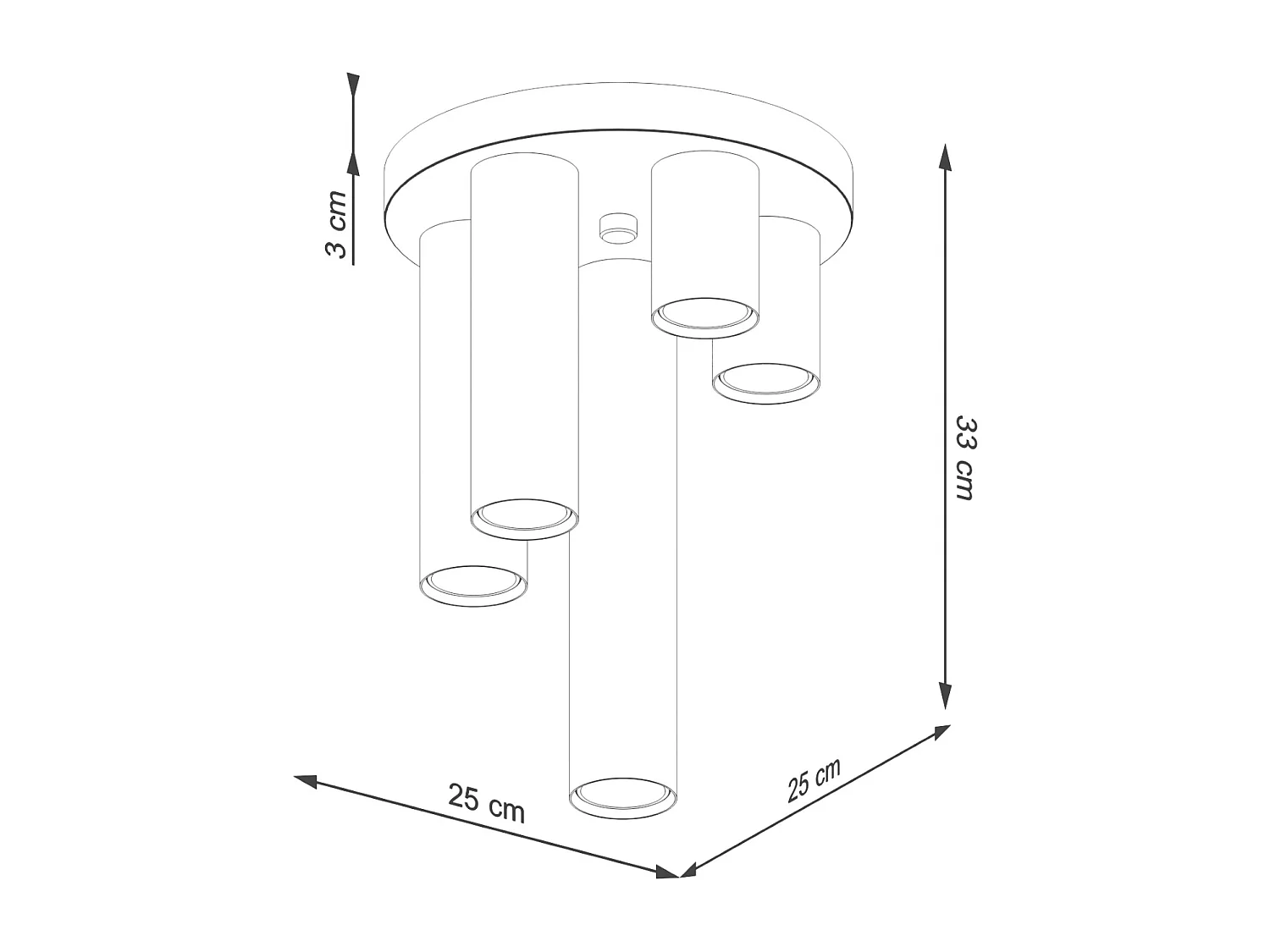 Plafonnier Toris moderne en acier - 5 sources lumineuses 4000K - L.25 x H.33 cm - noir