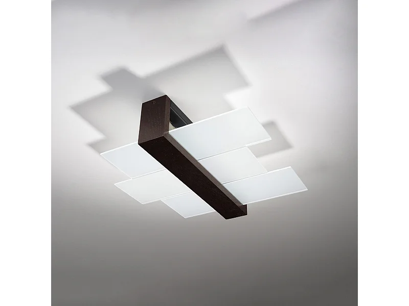 Luminárias de teto Ignis escandinavo, madeira/vidro - 2 fontes de luz 4000K - L.43 x H.12 cm - wengé