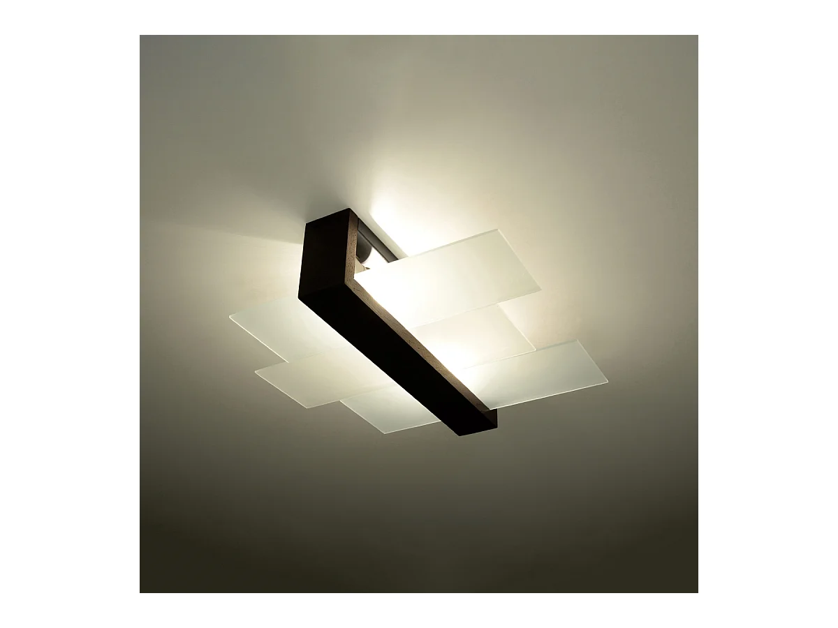 Luminárias de teto Ignis escandinavo, madeira/vidro - 2 fontes de luz 4000K - L.43 x H.12 cm - wengé