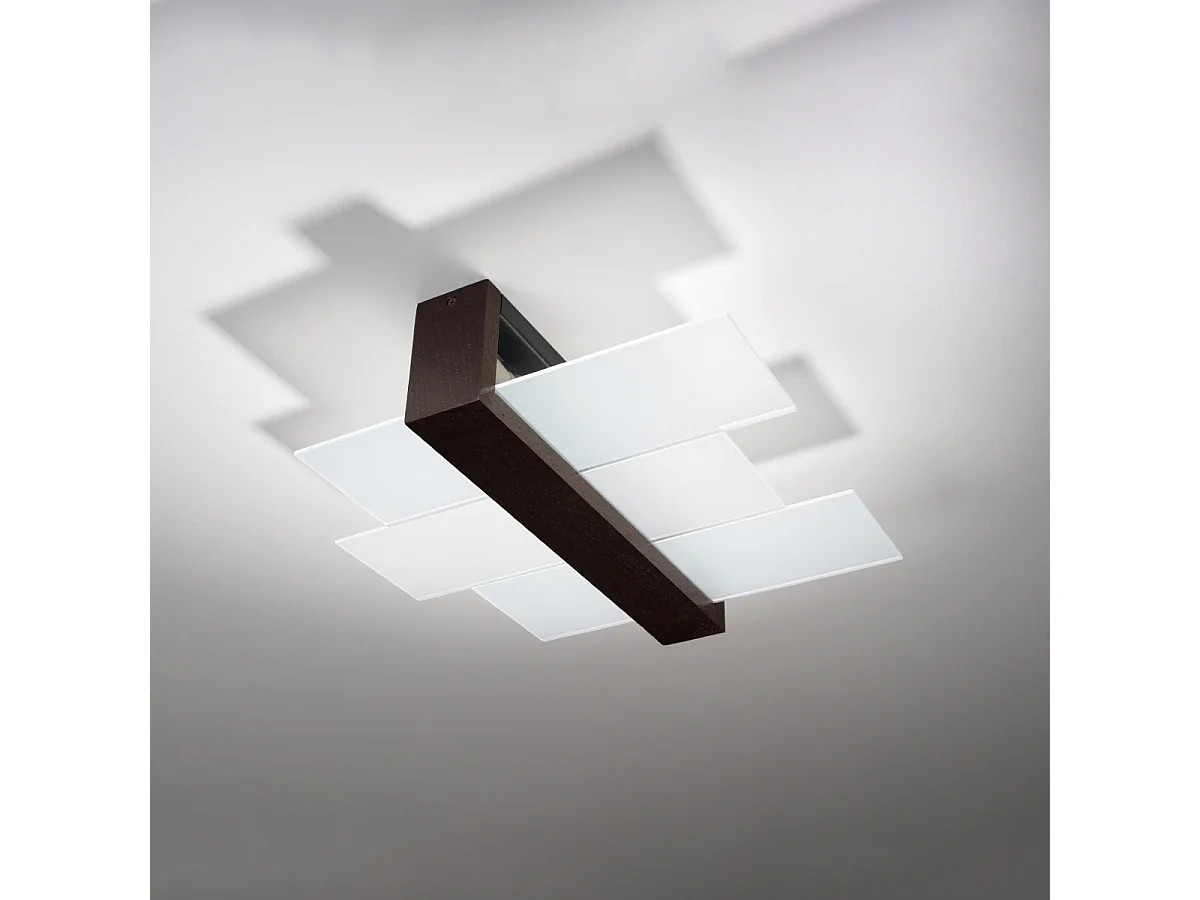 Plafonniers Ignis scandinave en bois/verre - 2 sources lumineuses 4000K - L.43 x H.12 cm - wengé