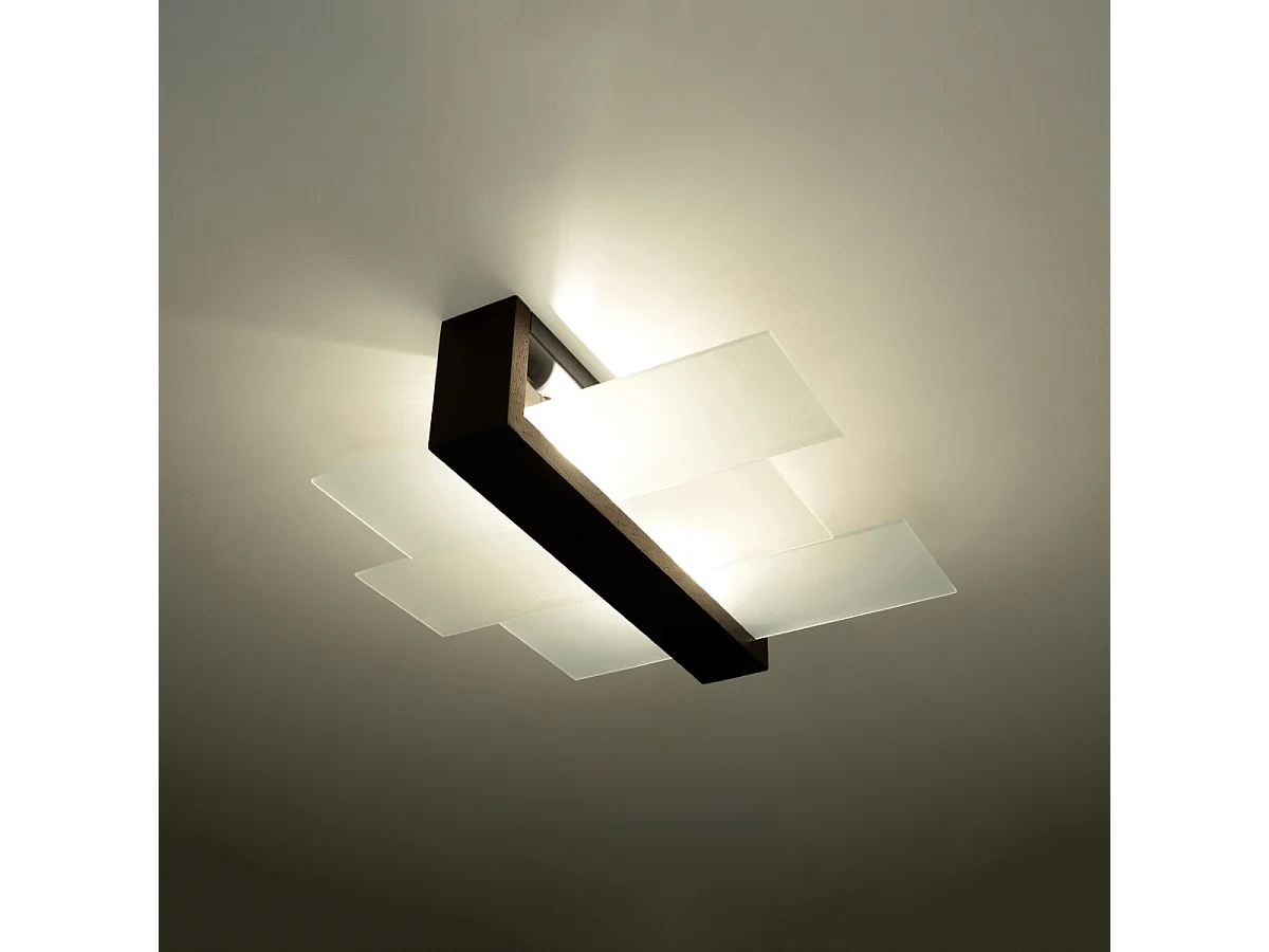 Plafonniers Ignis scandinave en bois/verre - 2 sources lumineuses 4000K - L.43 x H.12 cm - wengé