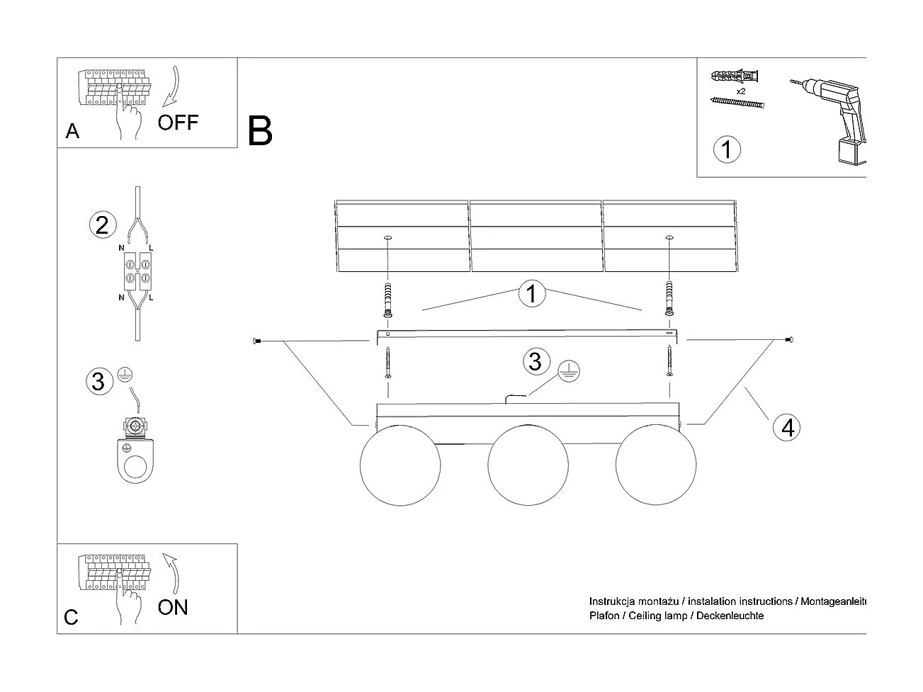 Plafonniers Zynfi moderne en acier/verre - 3 sources lumineuses 3000K - L.50 x H.14,5 cm - blanc