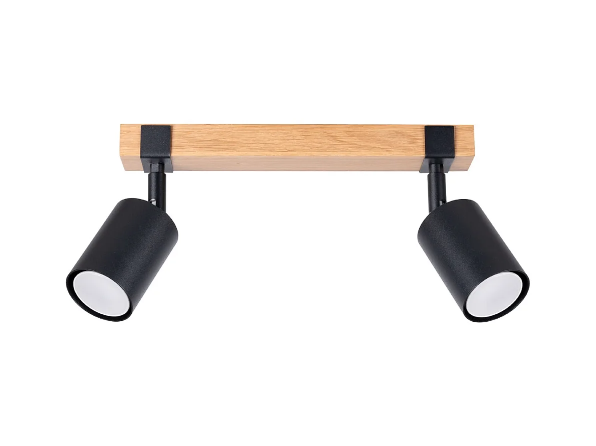 Plafony skandynawski Zynelix, stal/naturalne drewno - 2 źródło światła 4000K - L.38 x H.17.2 cm - czarny/naturalne drewno