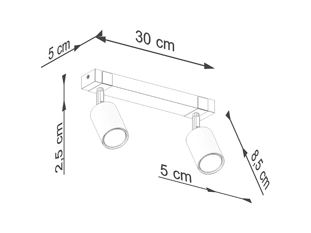 Plafony skandynawski Zynelix, stal/naturalne drewno - 2 źródło światła 4000K - L.38 x H.17.2 cm - czarny/naturalne drewno