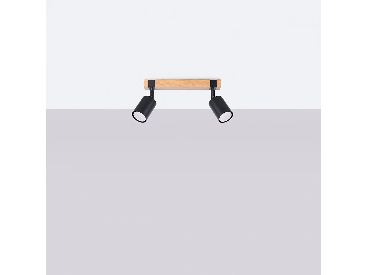 Lampade da soffitto Zynelix scandinavo di acciaio/legno naturale - 2 sorgenti luminose 4000K - L.38 x A.17,2 cm - nero/legno naturale