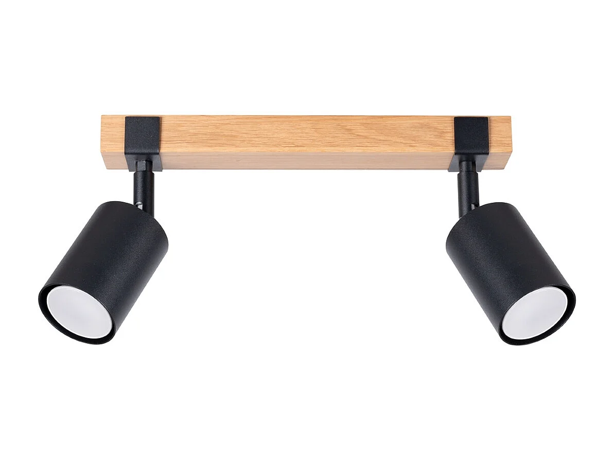 Lampade da soffitto Zynelix scandinavo di acciaio/legno naturale - 2 sorgenti luminose 4000K - L.38 x A.17,2 cm - nero/legno naturale