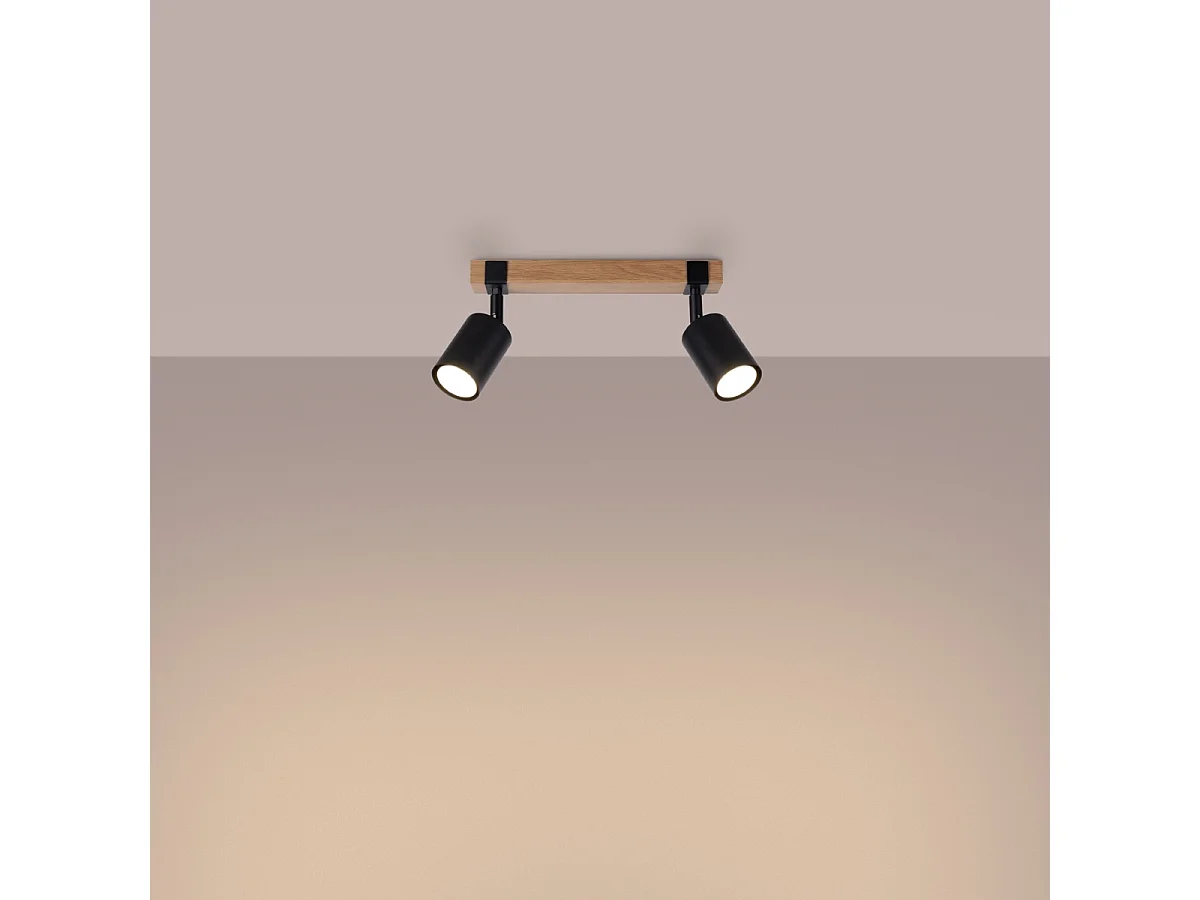 Pendentif Zynelix scandinave en acier/bois naturel - 2 sources lumineuses 4000K - L.38 x H.17,2 cm - noir/bois naturel