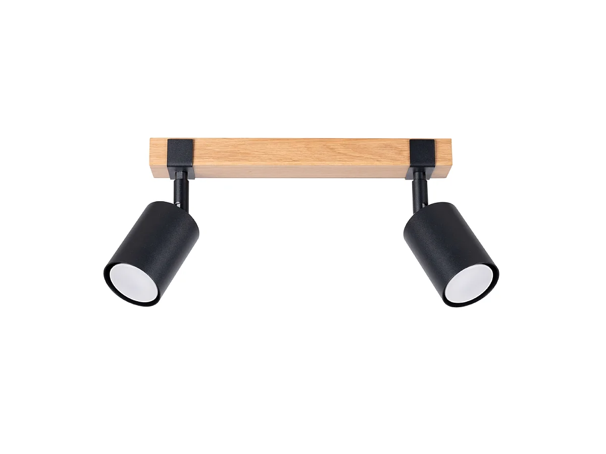 Pendentif Zynelix scandinave en acier/bois naturel - 2 sources lumineuses 4000K - L.38 x H.17,2 cm - noir/bois naturel