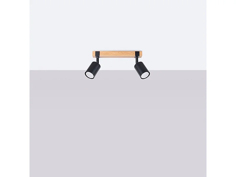 Plafondlampen Zynelix Scandinavisch van  - 2 lichtbronnen 4000K - L.38 x H.17,2 cm - zwart/natuurlijk hout