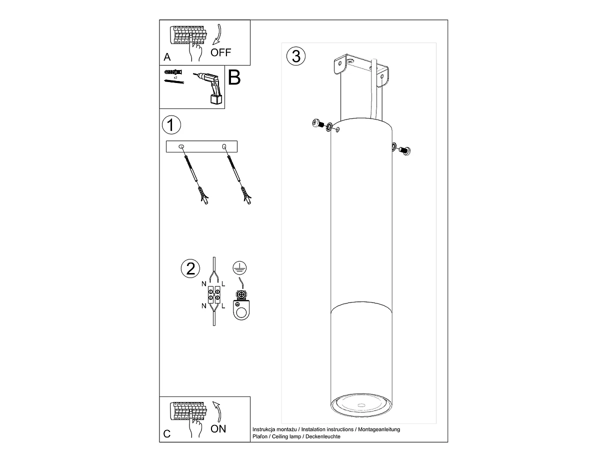Luminárias de teto Zarpex moderno, aço - 1 fontes de luz 3000K - L.6 x H.29 cm - preto/cromado