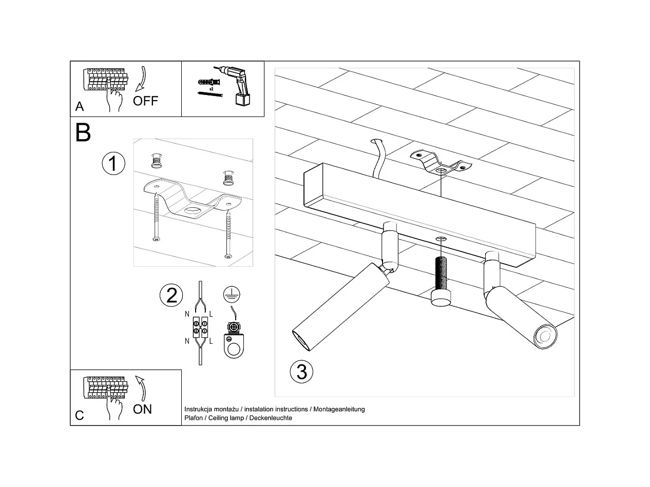 Plafondlampen Astix modern van  - 2 lichtbronnen 4000K - L.25 x H.20 cm - zwart