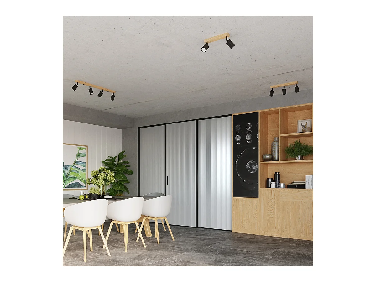 Deckenlampen Flare modern aus  Stahl/Holz - 3 lichtquellen 3000K - L.61 x H. cm - schwarzes Holz