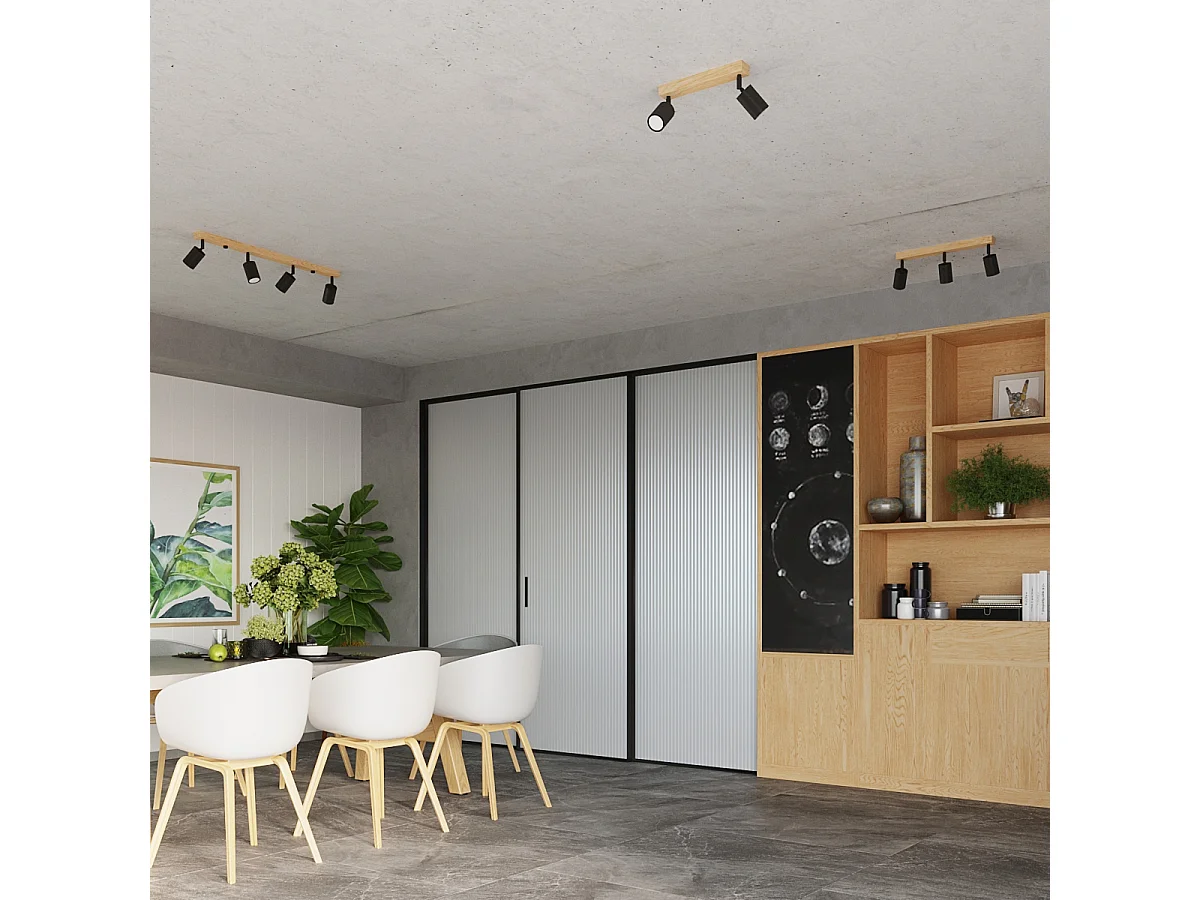 Plafonniers Flare moderne en acier/bois - 3 sources lumineuses 3000K - L.61 x H.17,5 cm - bois noir