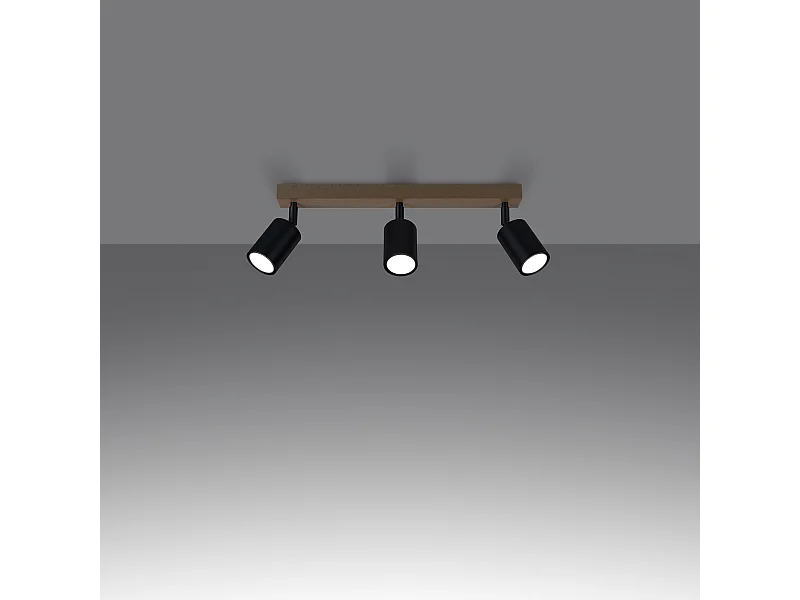 Plafonniers Flare moderne en acier/bois - 3 sources lumineuses 3000K - L.61 x H.17,5 cm - bois noir