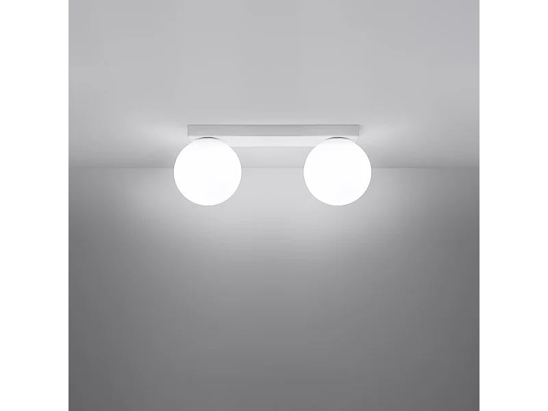 Plafonniers Zynfi moderne en acier/verre - 2 sources lumineuses 3000K - L.34,5 x H.14,5 cm - blanc