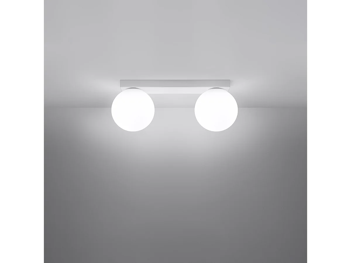 Plafonniers Zynfi moderne en acier/verre - 2 sources lumineuses 3000K - L.34,5 x H.14,5 cm - blanc