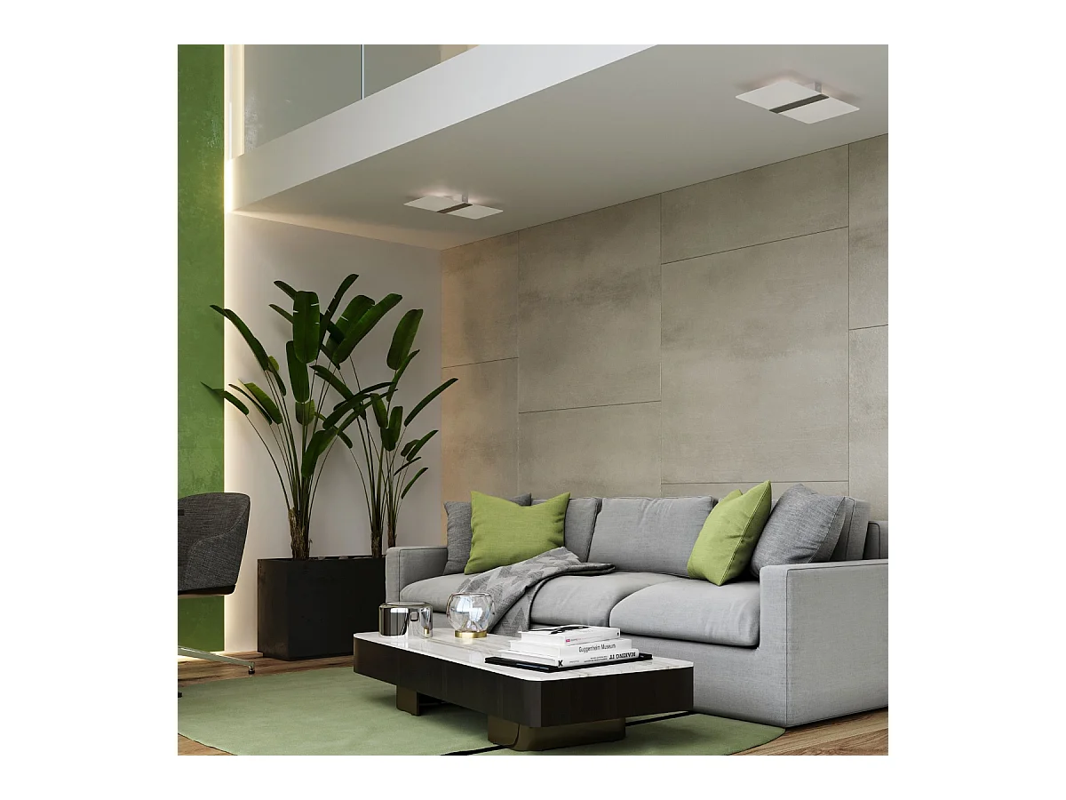 Plafonniers Feralia moderne en acier/verre - 4 sources lumineuses 4000K - L.45 x H.5,5 cm - chrome