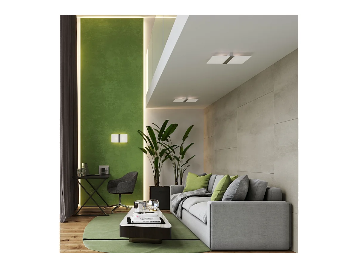 Plafonniers Feralia moderne en acier/verre - 4 sources lumineuses 4000K - L.45 x H.5,5 cm - chrome