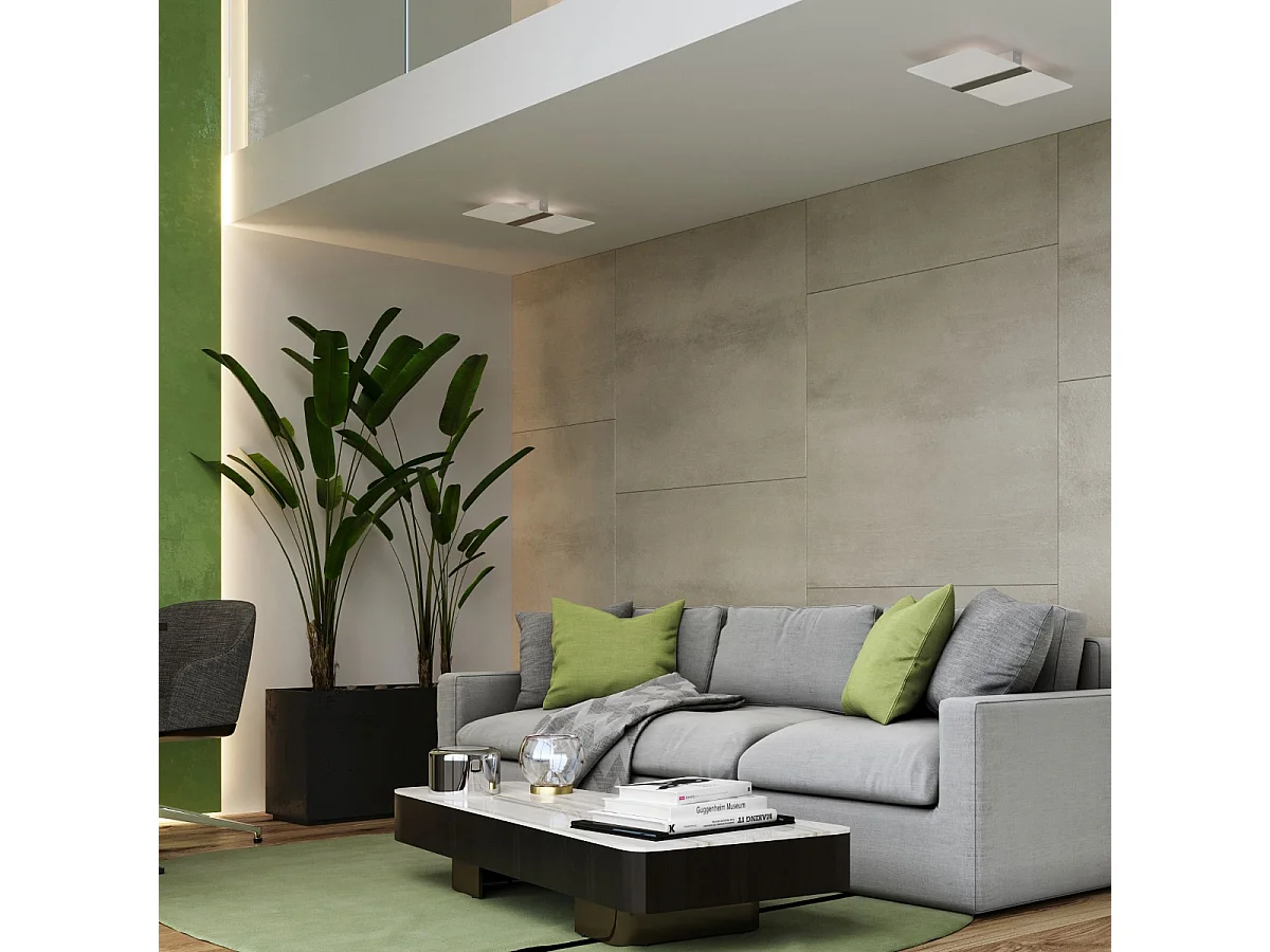 Plafonniers Feralia moderne en acier/verre - 4 sources lumineuses 4000K - L.45 x H.5,5 cm - chrome