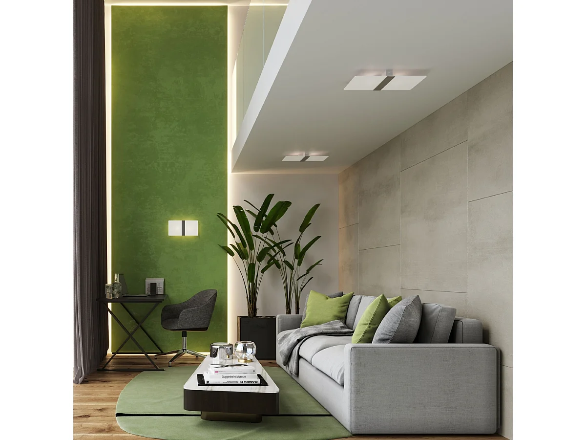 Plafonniers Feralia moderne en acier/verre - 4 sources lumineuses 4000K - L.45 x H.5,5 cm - chrome