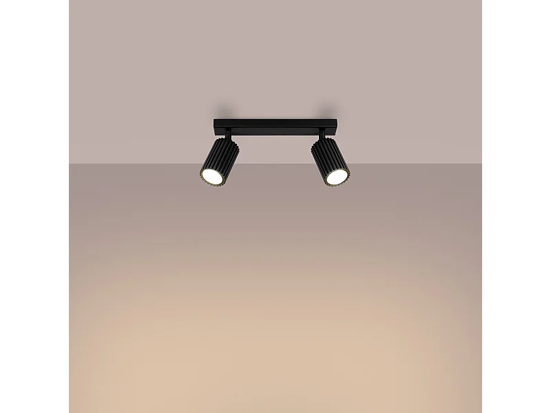 Plafonnier Gloow minimaliste en aluminium - 2 sources lumineuses 3000K - L.30 x H.16,5 cm - noir