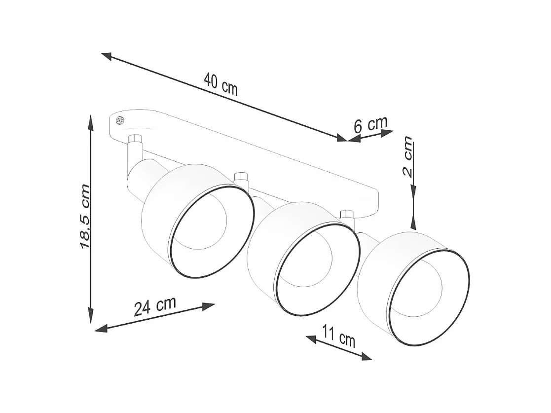 Luminárias de teto Zenda sótão, aço - 3 fontes de luz 4000K - L.59 x H.18.5 cm - preto