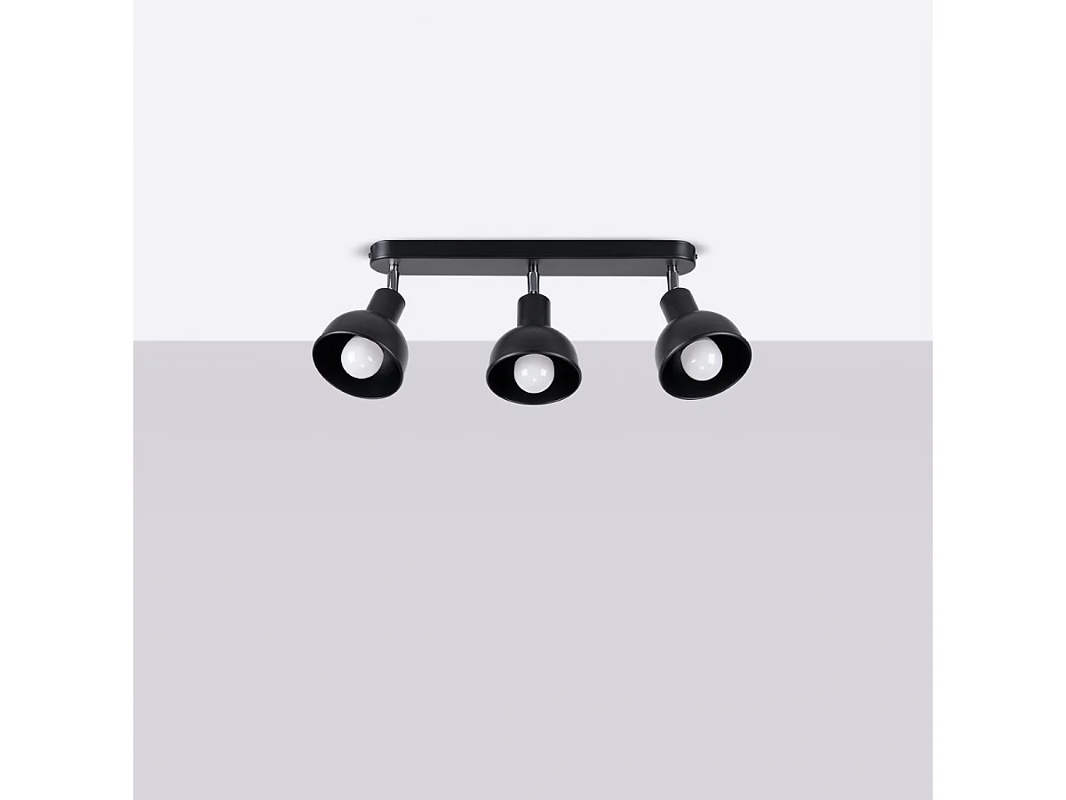 Plafonniers Zenda grenier en acier - 3 sources lumineuses 4000K - L.59 x H.18,5 cm - noir