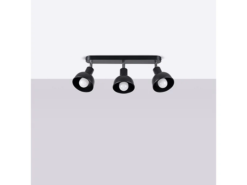 Plafonniers Zenda grenier en acier - 3 sources lumineuses 4000K - L.59 x H.18,5 cm - noir