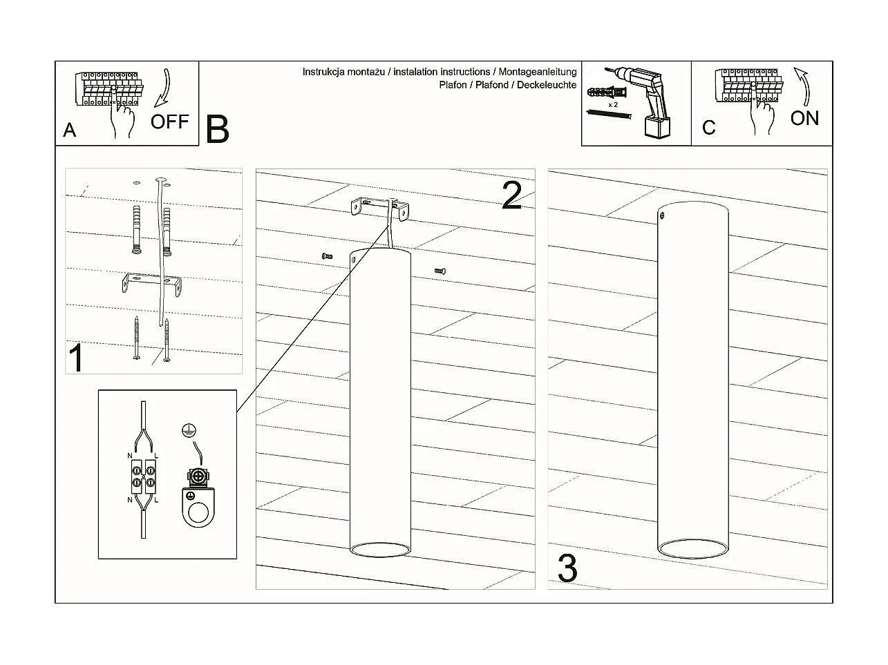 Plafonniers Toris moderne en acier - 1 sources lumineuses 4000K - L.6 x H.30 cm - blanc