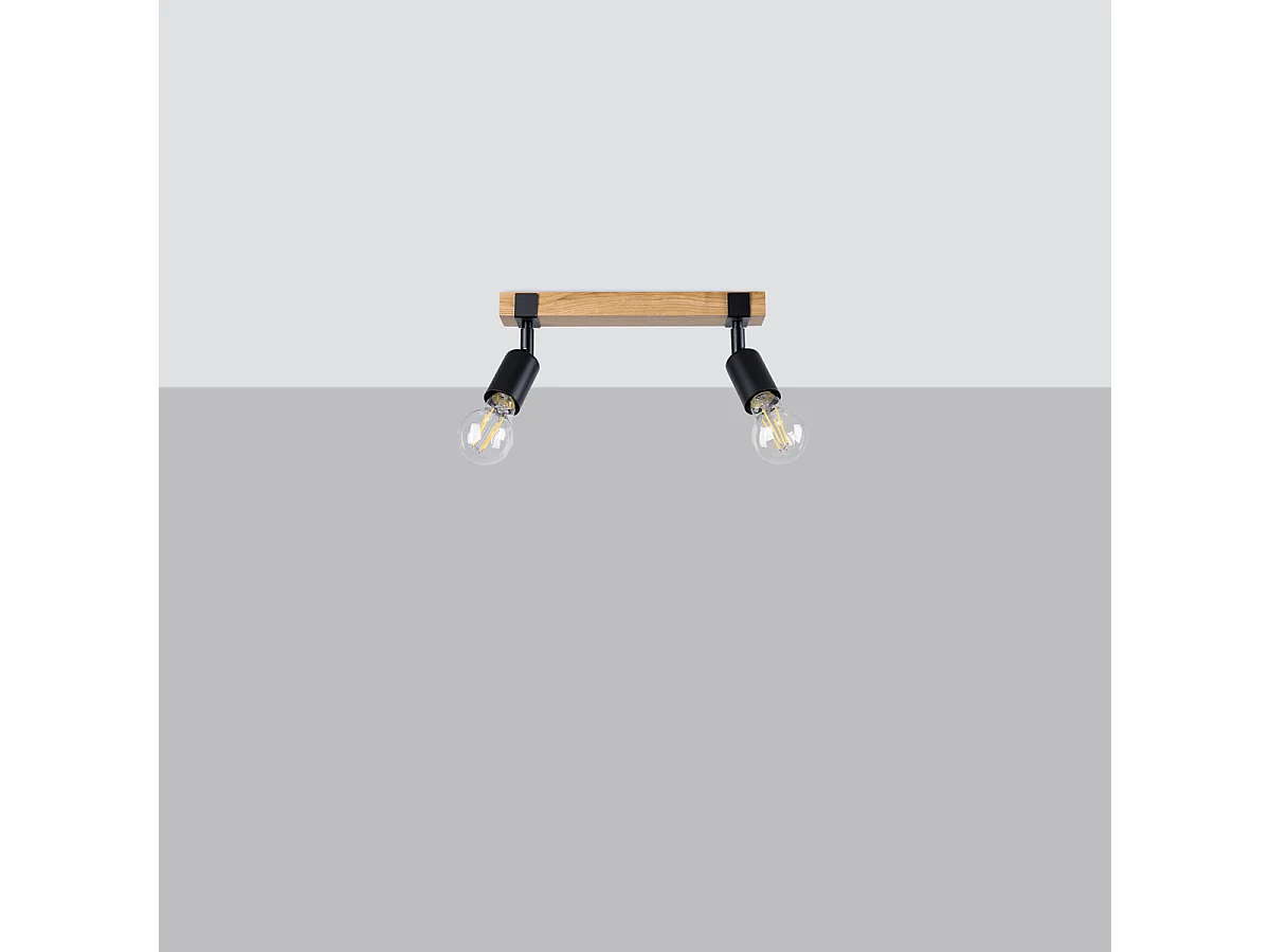 Plafonniers Shad moderne en acier/bois - 2 sources lumineuses 3000K - L.38 x H.14 cm - bois noir