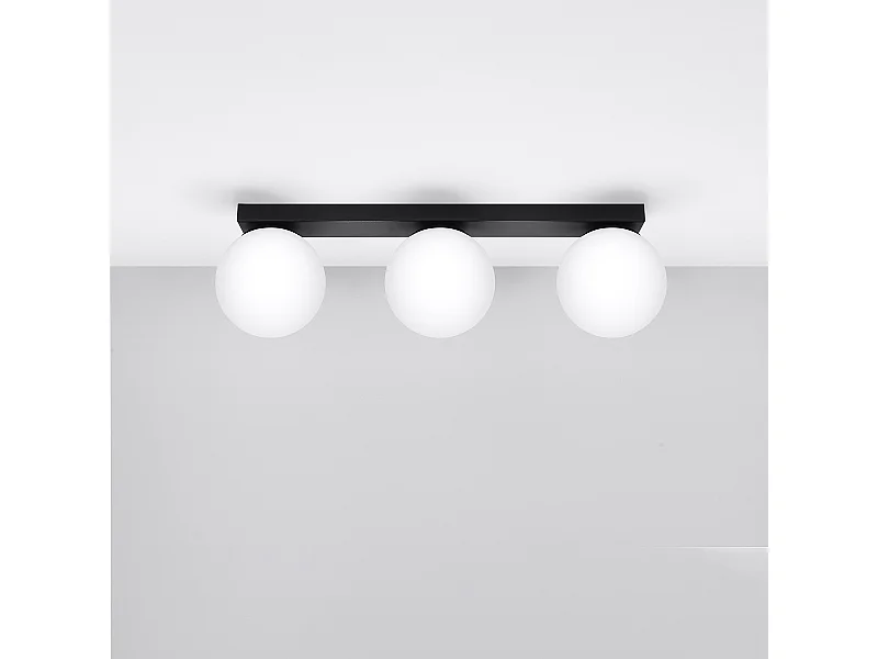 Plafonniers Zynfi moderne en acier/verre - 3 sources lumineuses 4000K - L.50 x H.14,5 cm - noir