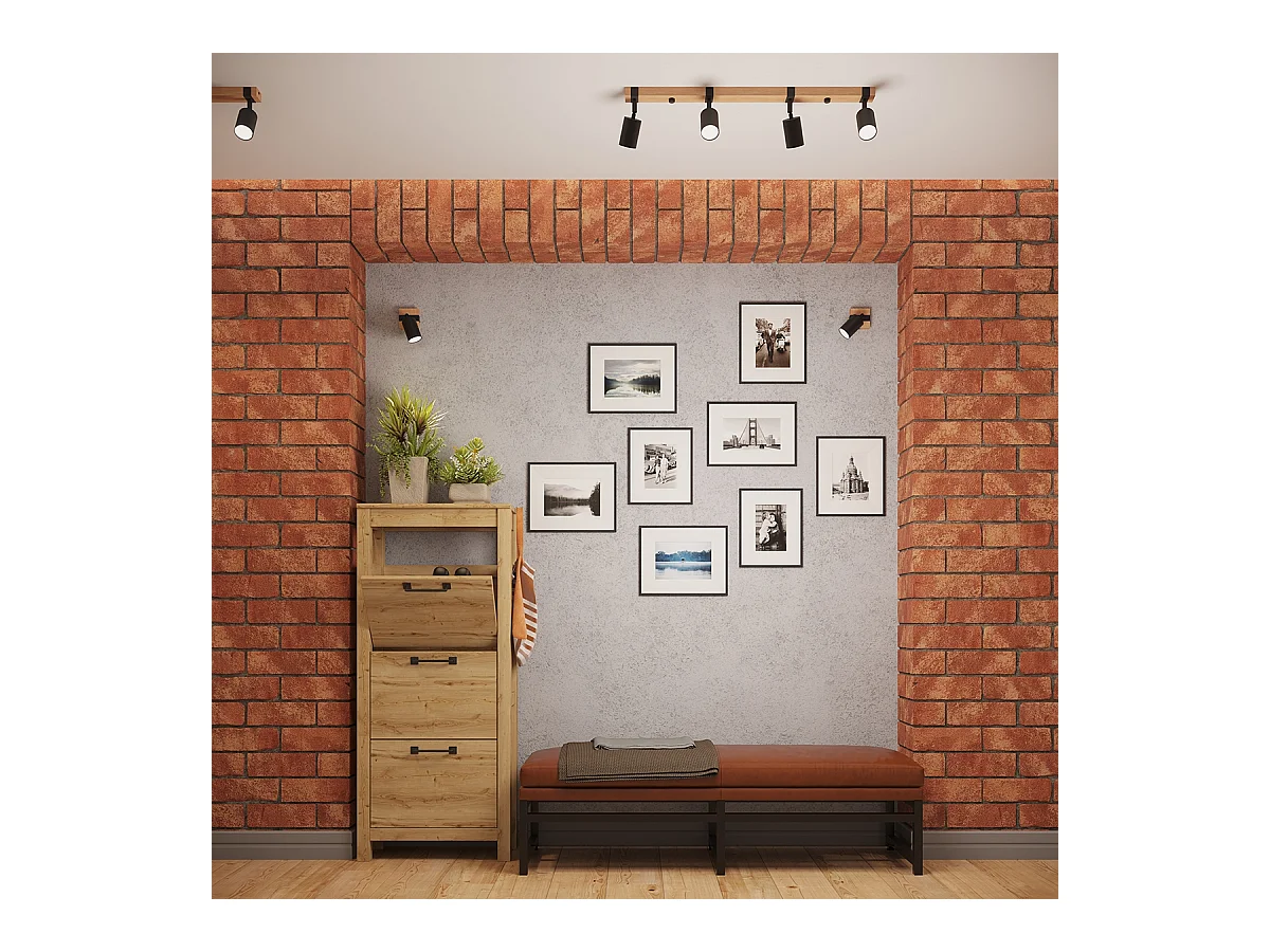 Plafonnier Zynelix scandinave en acier/bois naturel - 3 sources lumineuses 4000K - L.54 x H.17,2 cm - noir/bois naturel