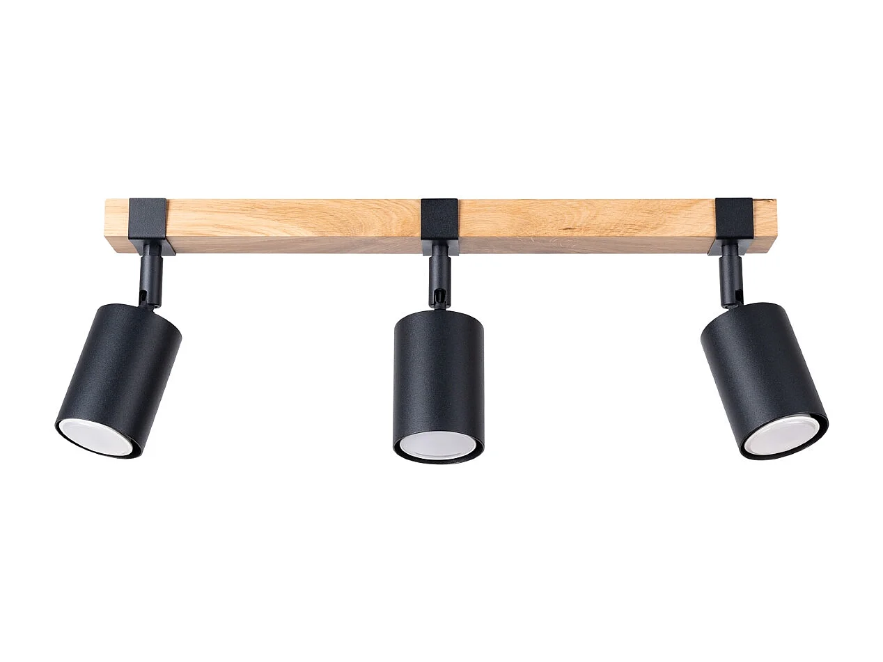 Plafonnier Zynelix scandinave en acier/bois naturel - 3 sources lumineuses 4000K - L.54 x H.17,2 cm - noir/bois naturel
