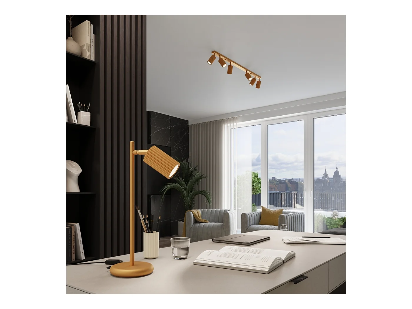 Plafondlamp Gloow minimalistisch van  - 4 lichtbronnen 3000K - L.81 x H.16,5 cm - gouden