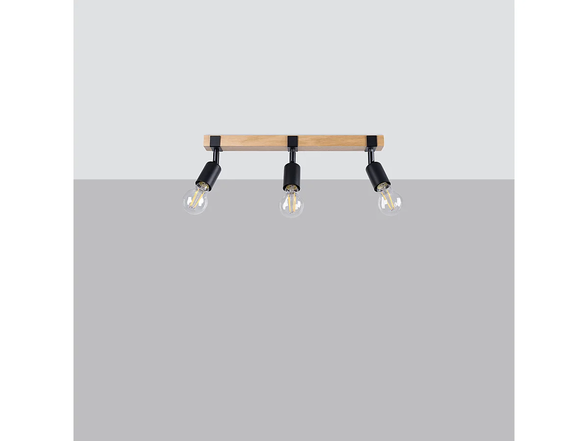 Plafonniers Shad moderne en acier/bois - 3 sources lumineuses 4000K - L.53 x H.14 cm - bois noir
