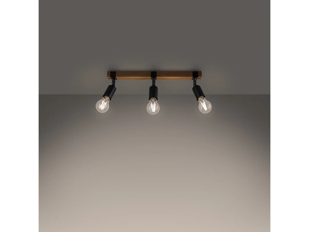 Plafonniers Shad moderne en acier/bois - 3 sources lumineuses 4000K - L.53 x H.14 cm - bois noir