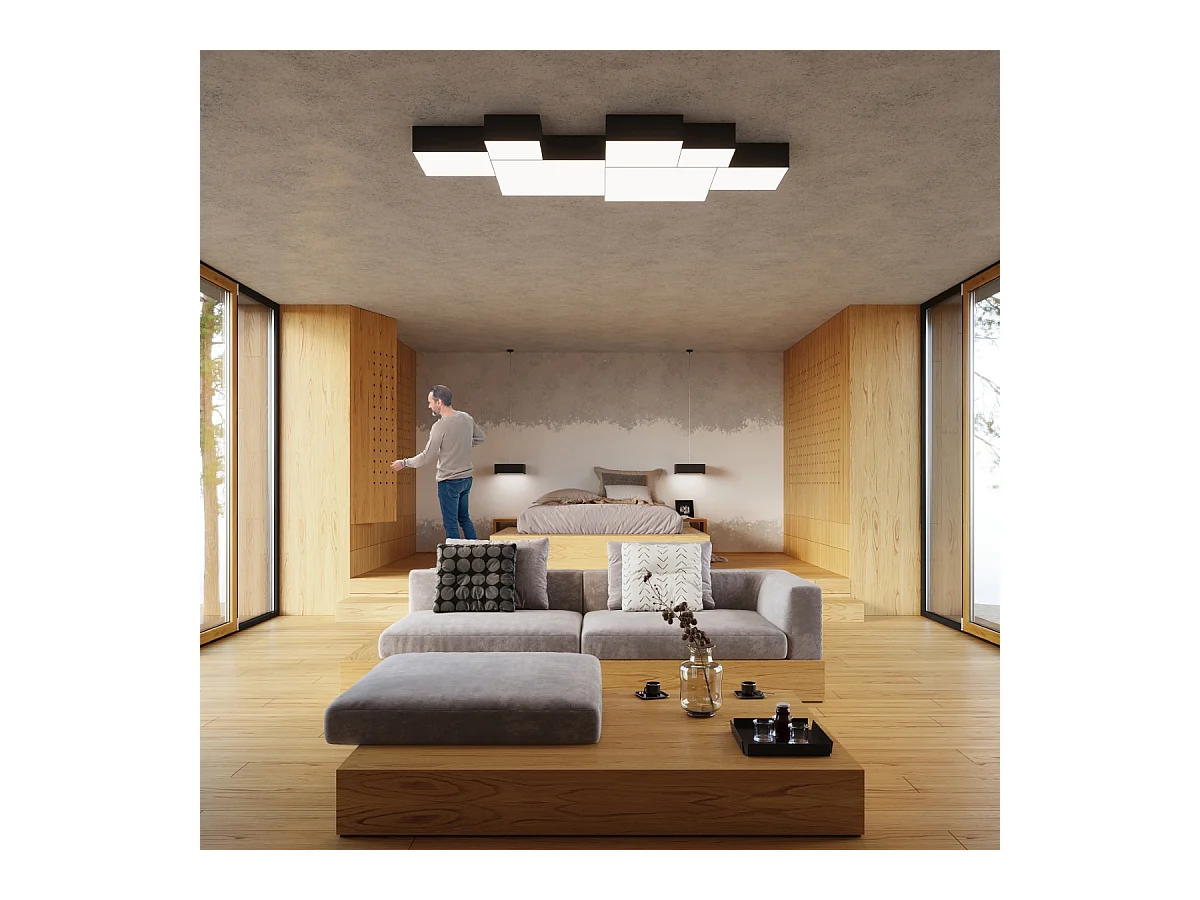 Plafondlampen Care minimalistisch van  - 4 lichtbronnen 4000K - L.55 x H.11 cm - zwart