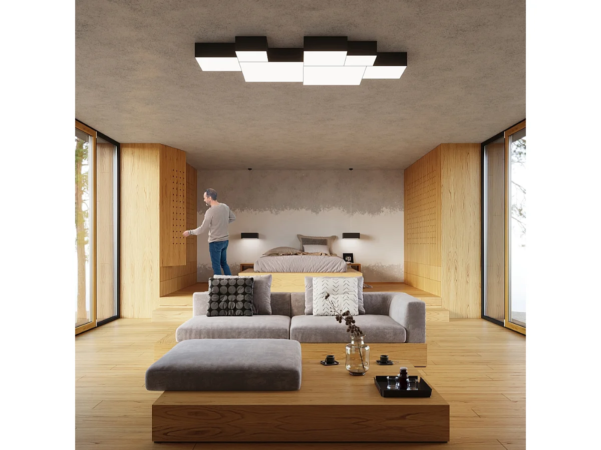 Plafonniers Care minimaliste en PVC - 4 sources lumineuses 4000K - L.55 x H.11 cm - noir