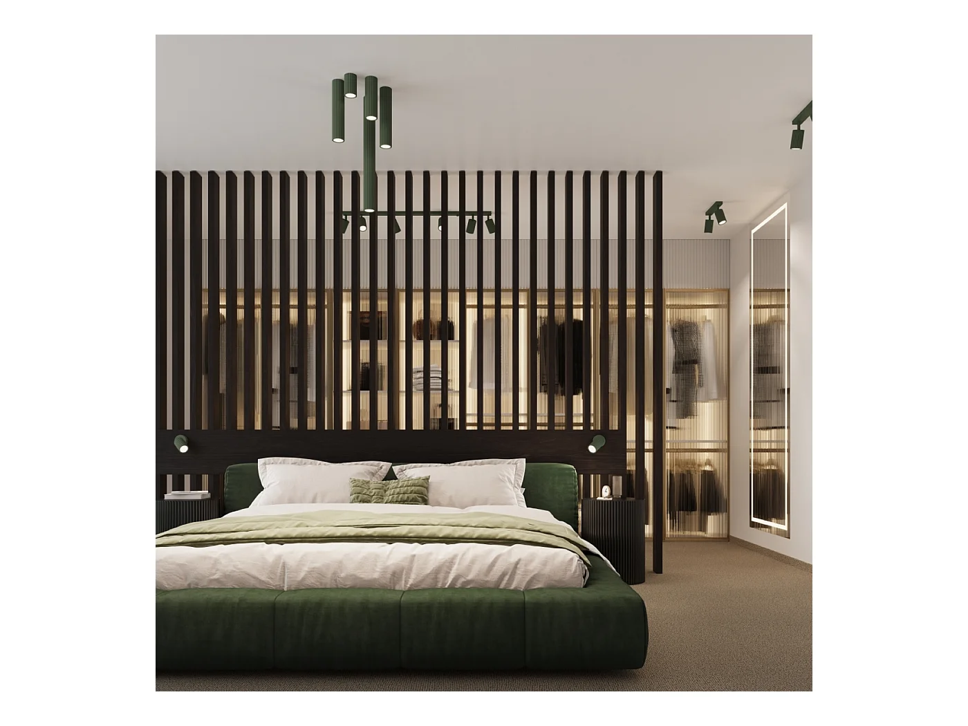 Plafonnier Gloow minimaliste en aluminium - 1 sources lumineuses 3000K - L.6,5 x H.60 cm - vert olive