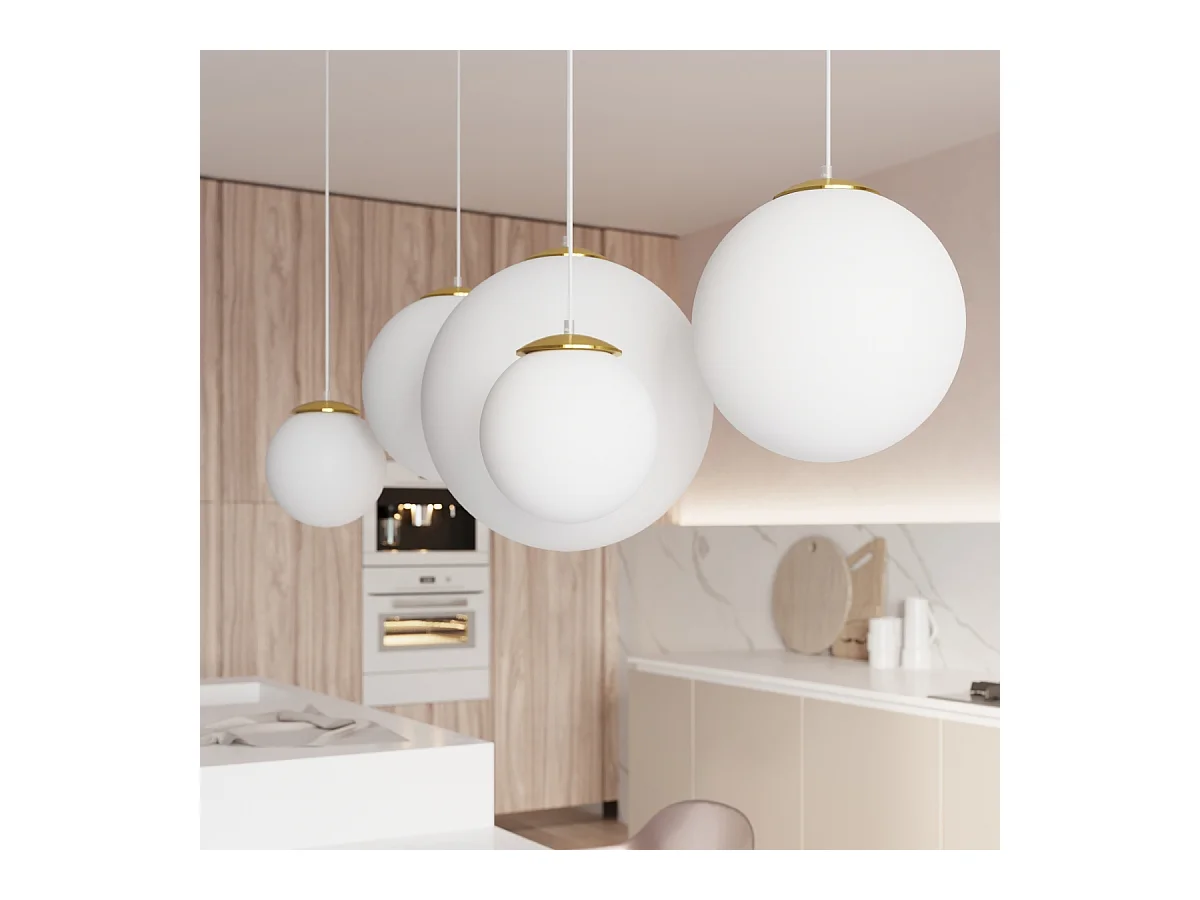 Lampes suspendues Stera minimaliste en acier/verre - 1 sources lumineuses 4000K - L.30 x H.120 cm - or blanc