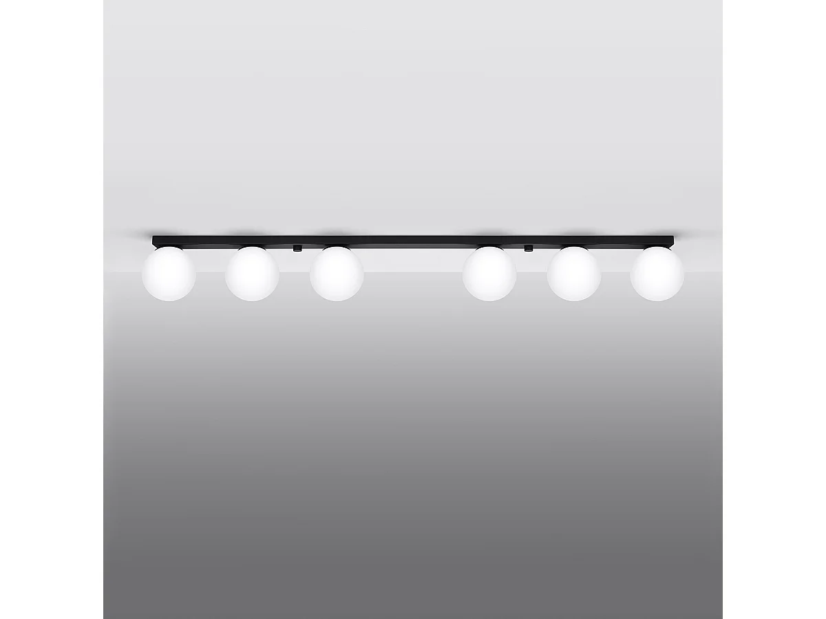 Plafonniers Zynfi moderne en acier/verre - 6 sources lumineuses 4000K - L.120 x H.14,5 cm - noir